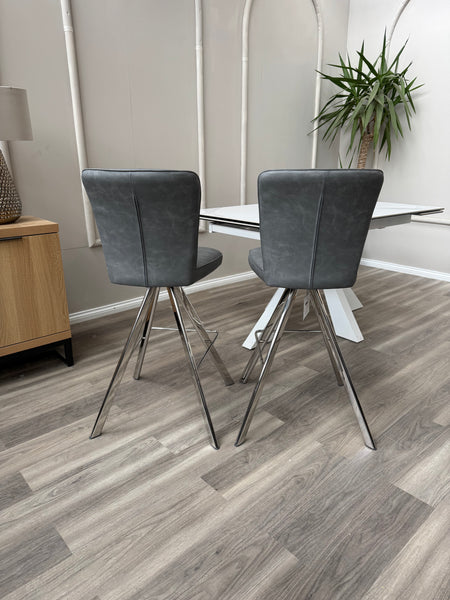 Vegas Grey Faux Leather Swivel Bar Stool Kitchen Chrome High Chairs