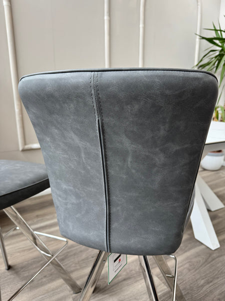 Vegas Grey Faux Leather Swivel Bar Stool Kitchen Chrome High Chairs