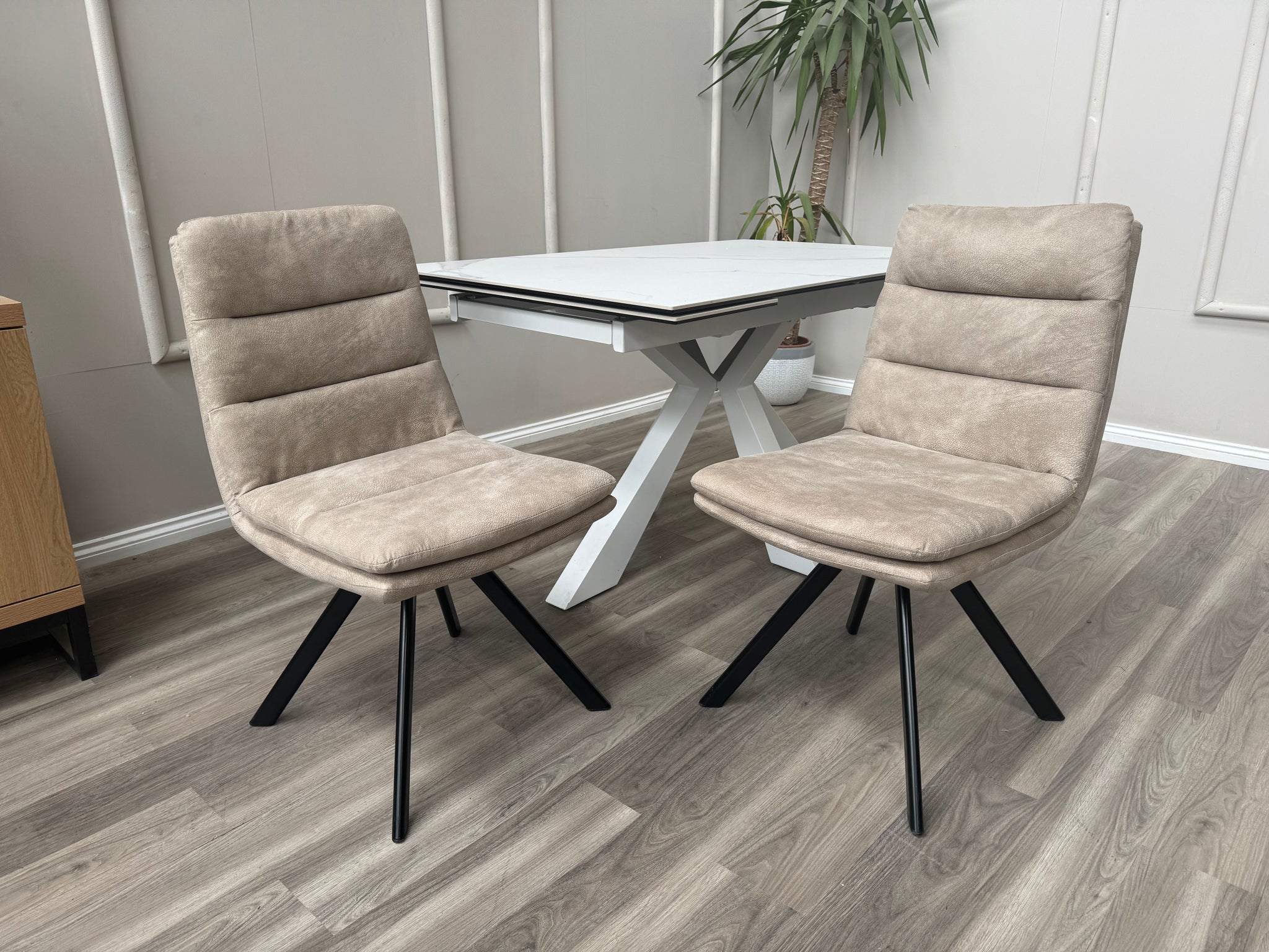 Njord Swivel Dining Chairs Sand Fabric Scandinavian Style Chair (Choose Quantity)