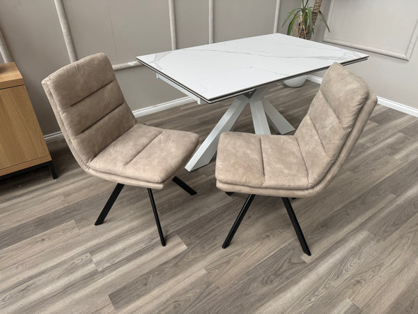 Njord Swivel Dining Chairs Sand Fabric Scandinavian Style Chair (Choose Quantity)