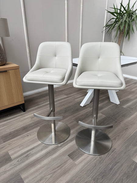 Avorio Grey Faux Leather Swivel Bar Stool Silver Pedestal High Chairs