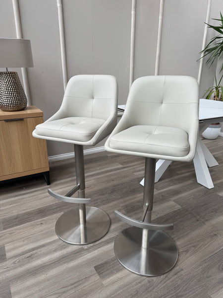 Avorio Grey Faux Leather Swivel Bar Stool Silver Pedestal High Chairs