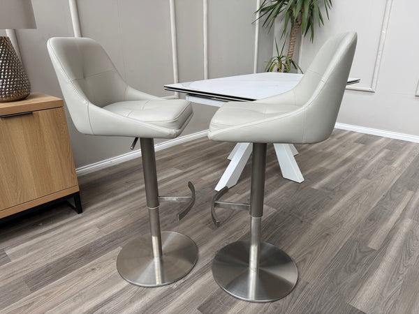Avorio Grey Faux Leather Swivel Bar Stool Silver Pedestal High Chairs