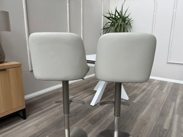 Avorio Grey Faux Leather Swivel Bar Stool Silver Pedestal High Chairs