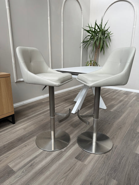 Avorio Grey Faux Leather Swivel Bar Stool Silver Pedestal High Chairs