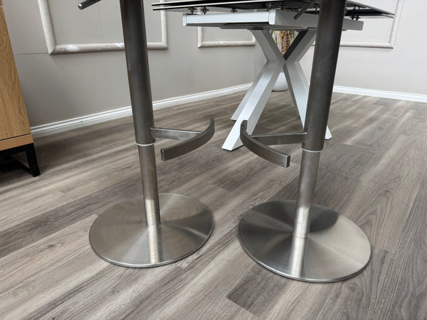 Avorio Grey Faux Leather Swivel Bar Stool Silver Pedestal High Chairs