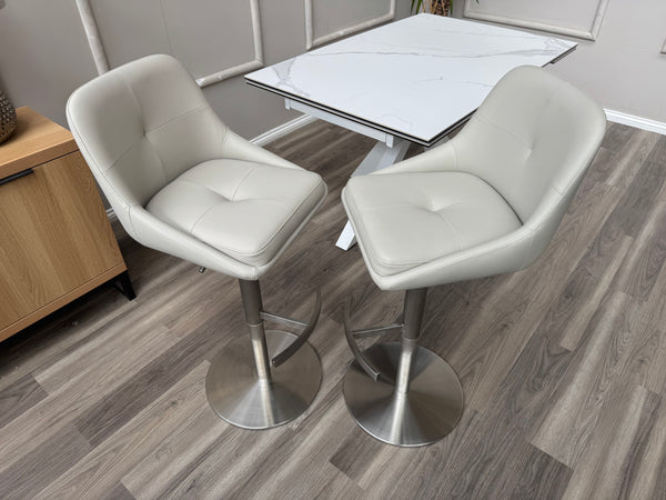 Avorio Grey Faux Leather Swivel Bar Stool Silver Pedestal High Chairs