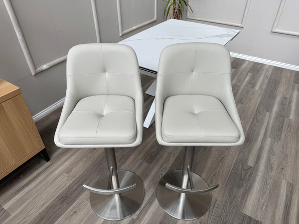 Avorio Grey Faux Leather Swivel Bar Stool Silver Pedestal High Chairs