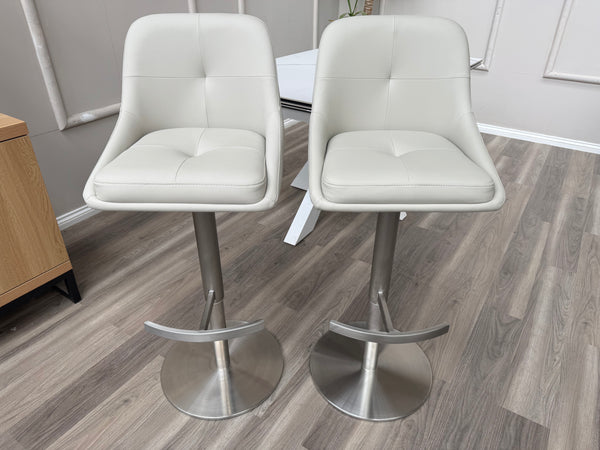 Avorio Grey Faux Leather Swivel Bar Stool Silver Pedestal High Chairs