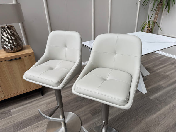 Avorio Grey Faux Leather Swivel Bar Stool Silver Pedestal High Chairs