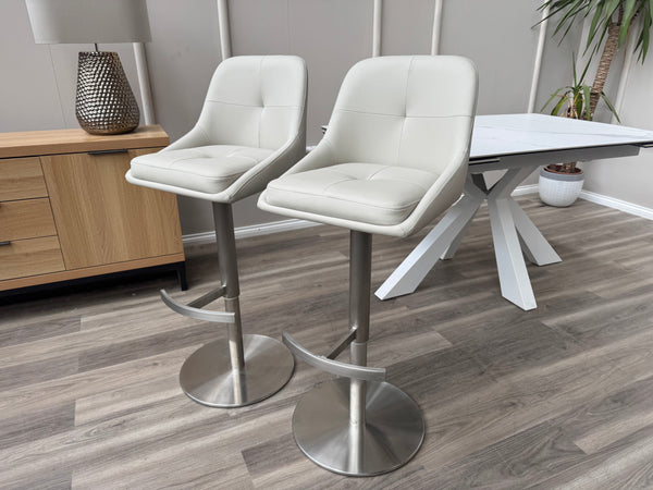 Avorio Grey Faux Leather Swivel Bar Stool Silver Pedestal High Chairs