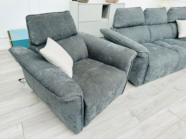 Charcoal Grey Fabric Electric Power Recliner 3 Seater and Armchair Sofa Set