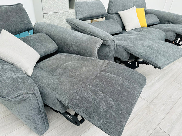 Charcoal Grey Fabric Electric Power Recliner 3 Seater and Armchair Sofa Set