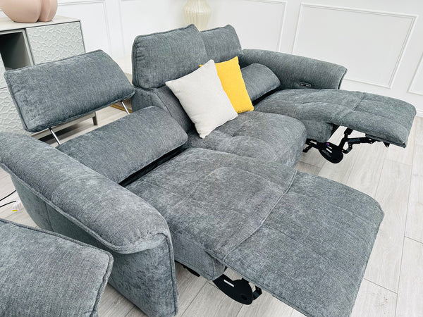 Charcoal Grey Fabric Electric Power Recliner 3 Seater and Armchair Sofa Set