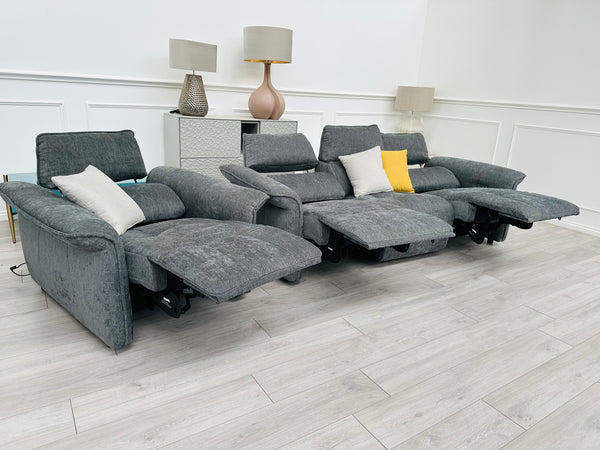 Charcoal Grey Fabric Electric Power Recliner 3 Seater and Armchair Sofa Set