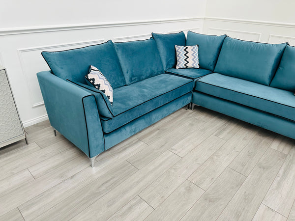 Brand New Santorini Teal Velvet Corner Sofa - Ready for fast delivery