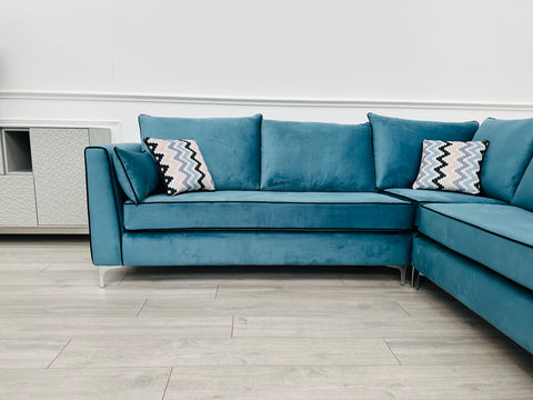 Brand New Santorini Teal Velvet Corner Sofa - Ready for fast delivery