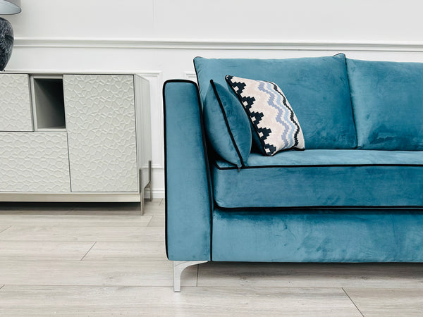 Brand New Santorini Teal Velvet Corner Sofa - Ready for fast delivery