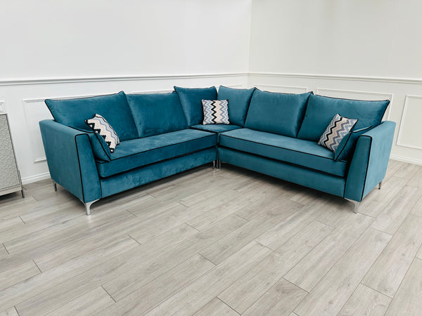Brand New Santorini Teal Velvet Corner Sofa - Ready for fast delivery