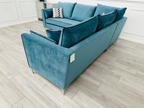 Brand New Santorini Teal Velvet Corner Sofa - Ready for fast delivery
