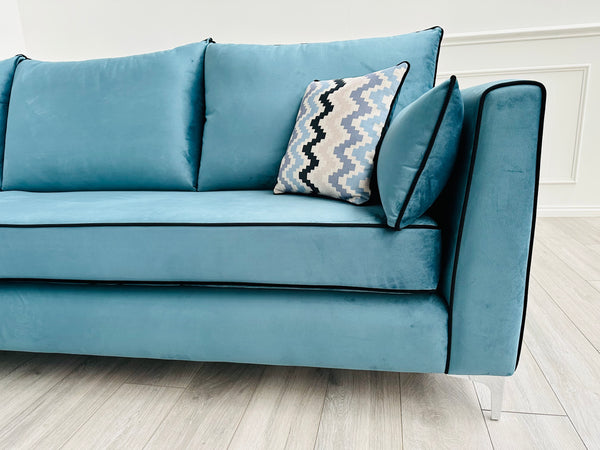 Brand New Santorini Teal Velvet Corner Sofa - Ready for fast delivery