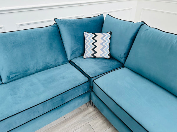 Brand New Santorini Teal Velvet Corner Sofa - Ready for fast delivery
