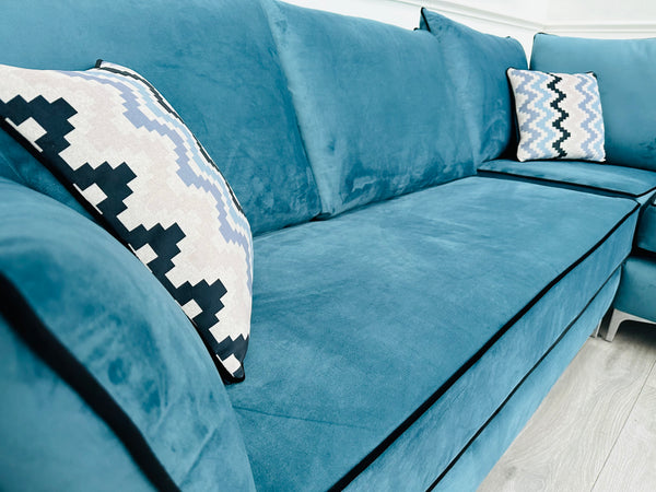 Brand New Santorini Teal Velvet Corner Sofa - Ready for fast delivery