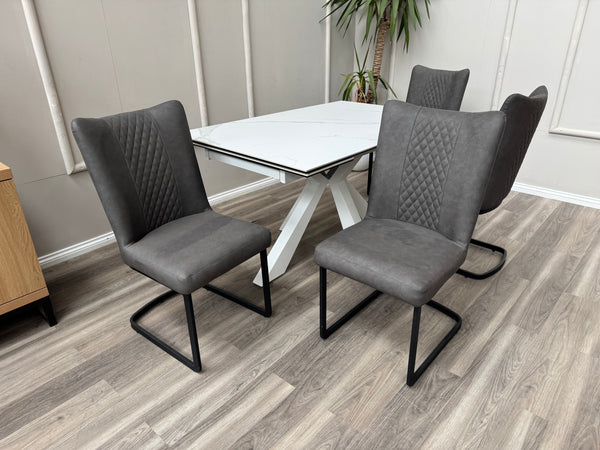 Loki Cantilever Faux Grey Leather Contemporary Scandinavian Style Dining Chair