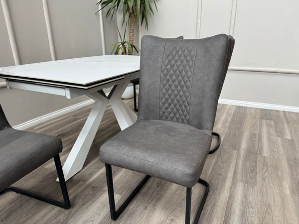 Loki Cantilever Faux Grey Leather Contemporary Scandinavian Style Dining Chair