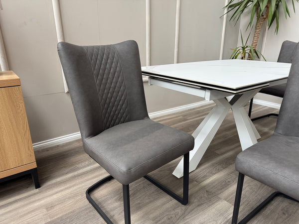 Loki Cantilever Faux Grey Leather Contemporary Scandinavian Style Dining Chair