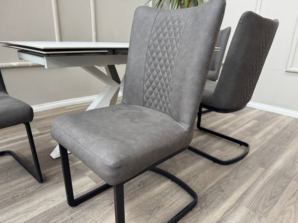 Loki Cantilever Faux Grey Leather Contemporary Scandinavian Style Dining Chair