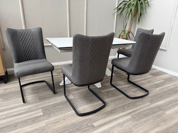 Loki Cantilever Faux Grey Leather Contemporary Scandinavian Style Dining Chair