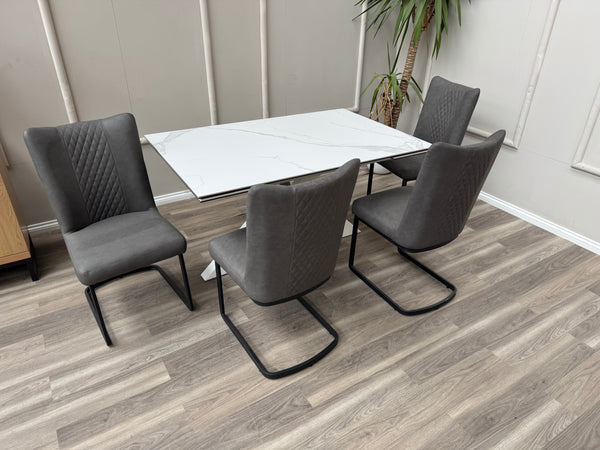 Loki Cantilever Faux Grey Leather Contemporary Scandinavian Style Dining Chair