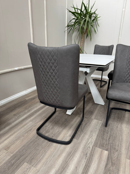 Loki Cantilever Faux Grey Leather Contemporary Scandinavian Style Dining Chair