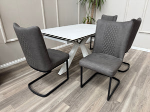 Loki Cantilever Faux Grey Leather Contemporary Scandinavian Style Dining Chair