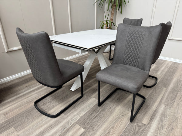 Loki Cantilever Faux Grey Leather Contemporary Scandinavian Style Dining Chair