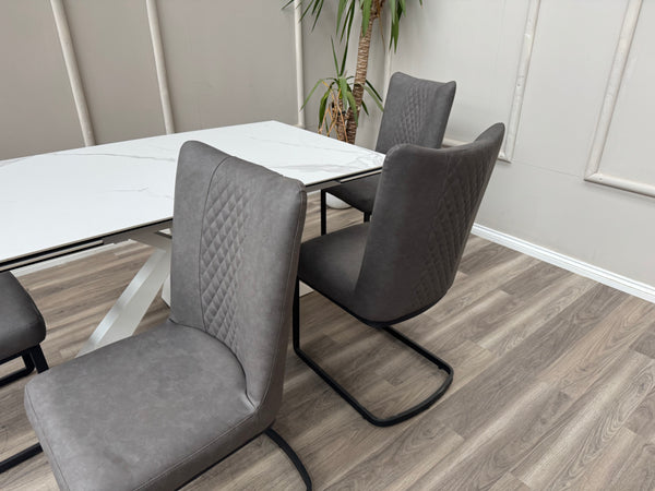 Loki Cantilever Faux Grey Leather Contemporary Scandinavian Style Dining Chair