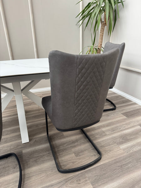 Loki Cantilever Faux Grey Leather Contemporary Scandinavian Style Dining Chair