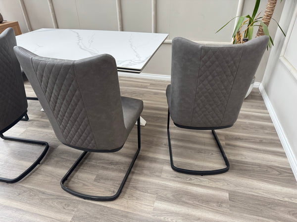 Loki Cantilever Faux Grey Leather Contemporary Scandinavian Style Dining Chair
