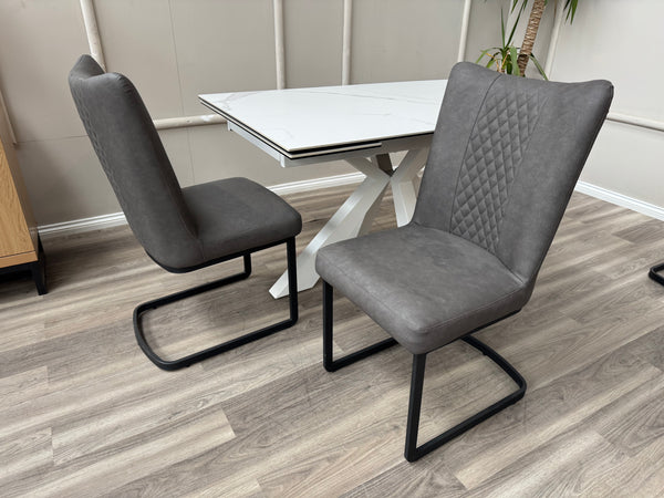 Loki Cantilever Faux Grey Leather Contemporary Scandinavian Style Dining Chair