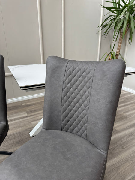 Loki Cantilever Faux Grey Leather Contemporary Scandinavian Style Dining Chair