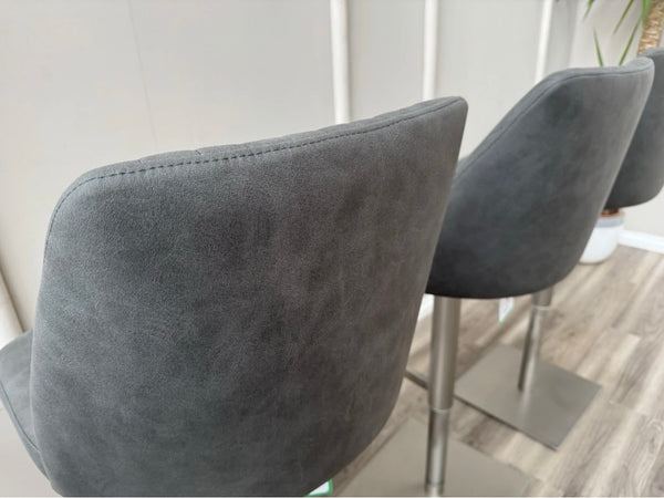 Grigio Grey Swivel Bar Stool Silver Pedestal Contemporary Stylish Aesthetic Kitchen Stools