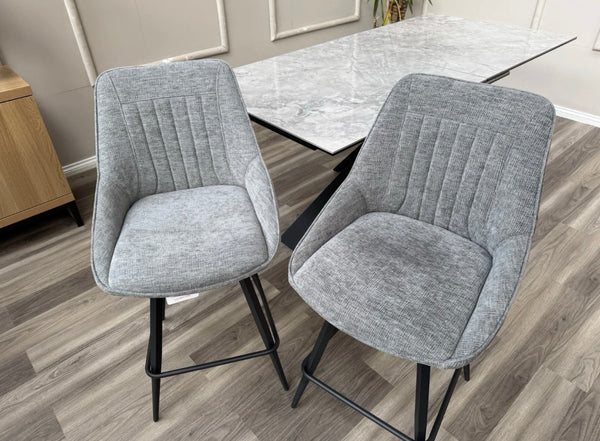 Crete Grey Fabric Swivel Stylish Aesthetic Bar Stool