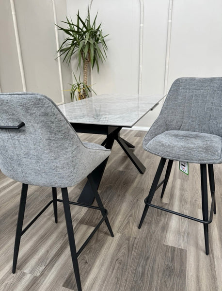 Crete Grey Fabric Swivel Stylish Aesthetic Bar Stool