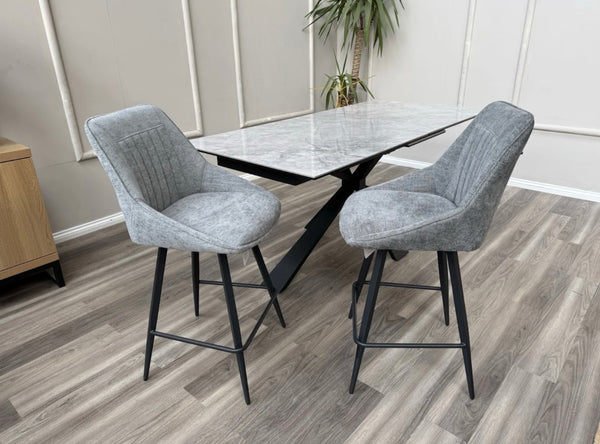 Crete Grey Fabric Swivel Stylish Aesthetic Bar Stool