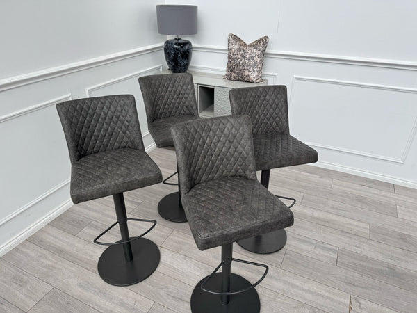 Earth Soft Faux Leather Contemporary Stylish Aesthetic Graphite Grey Pedestal Bar Stool