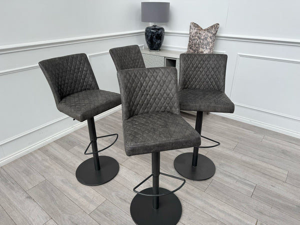 Earth Soft Faux Leather Contemporary Stylish Aesthetic Graphite Grey Pedestal Bar Stool
