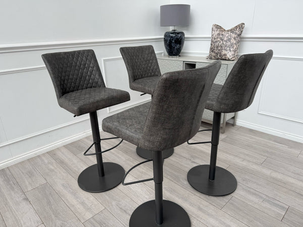 Earth Soft Faux Leather Contemporary Stylish Aesthetic Graphite Grey Pedestal Bar Stool