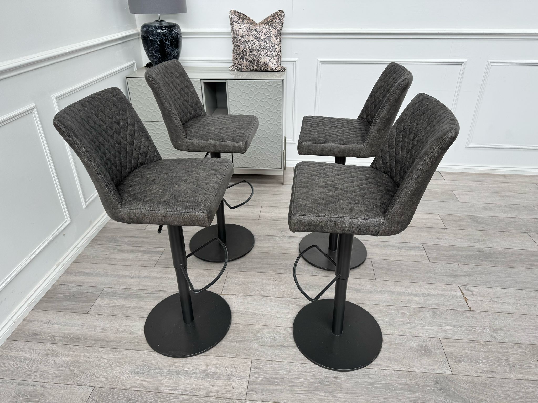Earth Soft Faux Leather Contemporary Stylish Aesthetic Graphite Grey Pedestal Bar Stool