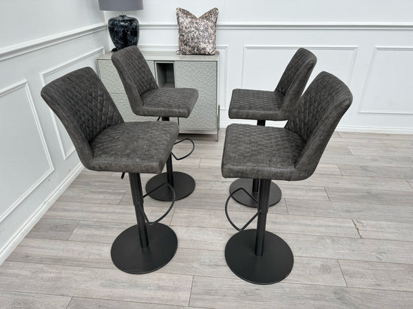 Earth Soft Faux Leather Contemporary Stylish Aesthetic Graphite Grey Pedestal Bar Stool